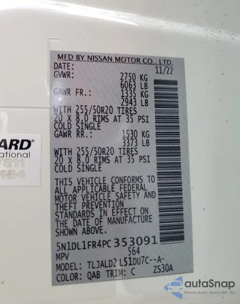 2023 Infiniti Qx60 Luxe из США, поврежденный, VIN 5N1DL1FR4PC353091